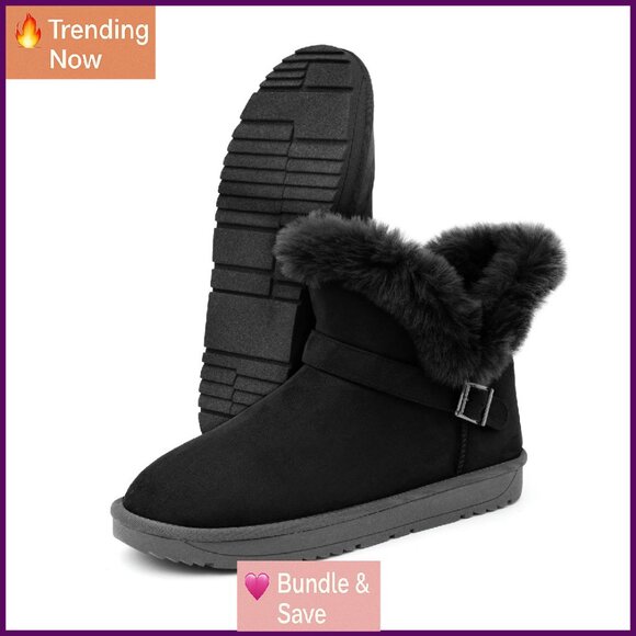 Women's Slip On Winter Boots Warm Fur Lined Ankle Booties Comfortable Fuzzy